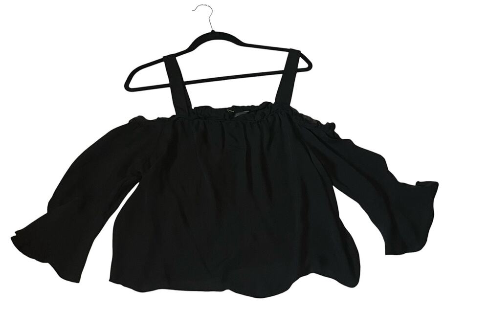J.Crew black silk cold shoulder top long bell sleeves shoulder straps Silk 14